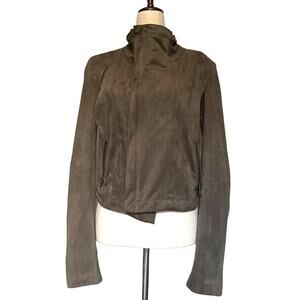 Olivaceous Faux Suede Moto Womens Jacket Sz L Olive Y2K Grunge Fall Street